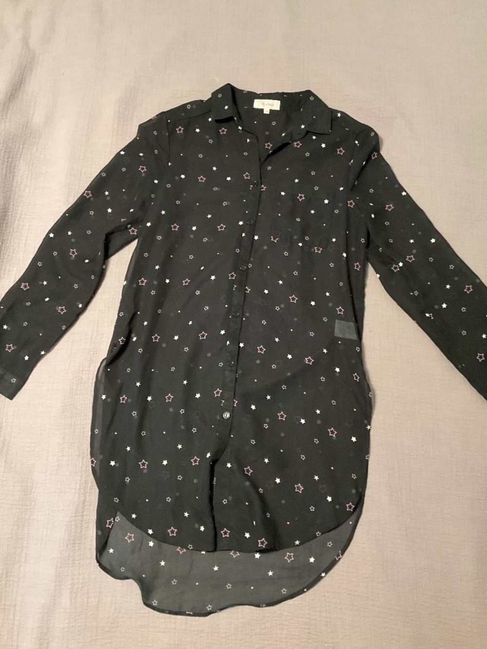 Stella Tweed sheer high low shirt